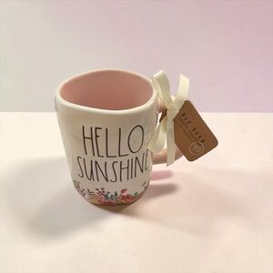 Rae Dunn "Hello Sunshine" Pink Interior Ceramic Mug with flowers